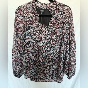 Jones New York Women's Floral Blouse - Black, Pink, and Blue NWT